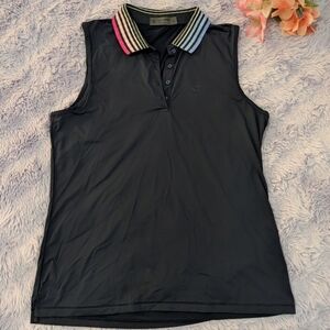 G/FORE Black Polo Shirt with Multicolor Collar